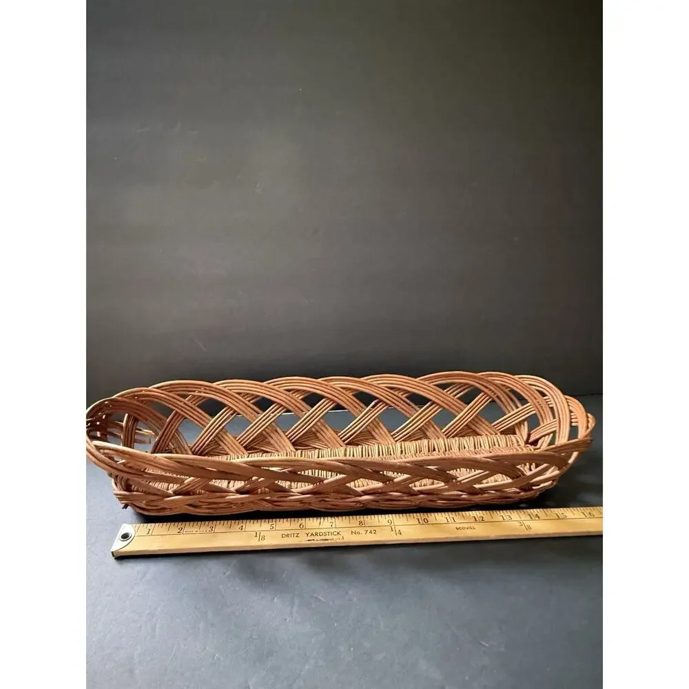 Vintage Woven French Country Bread Basket Wicker Rattan Cottagecore Farmhouse